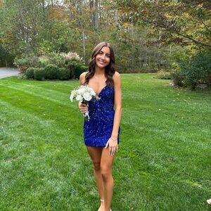 Strapless Blue Sequin Dress Ashley Lauren Size 2 Homecoming Special Event